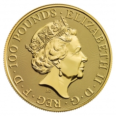 Золотая монета Великобритании 100 фунтов "Год Собаки" 2018 год 1 OZ, 31,1г.